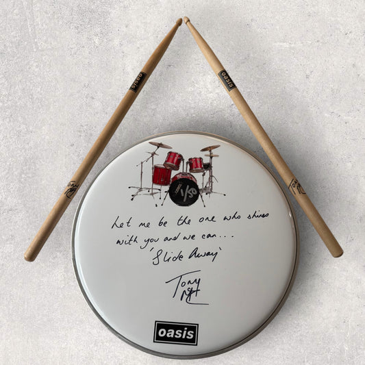 SLIDE AWAY - LTD to 50 - Signed & Numbered WHITE Drum Skin & Sticks