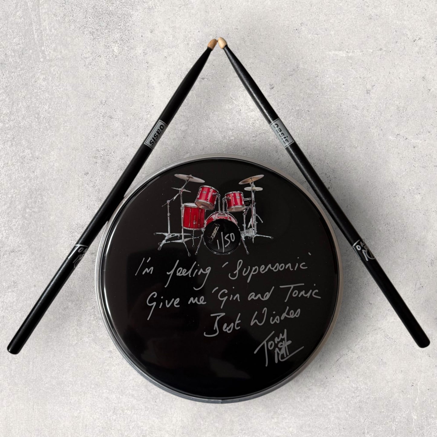 SUPERSONIC - LTD to 50 - Signed & Numbered BLACK Drum Skin & Sticks