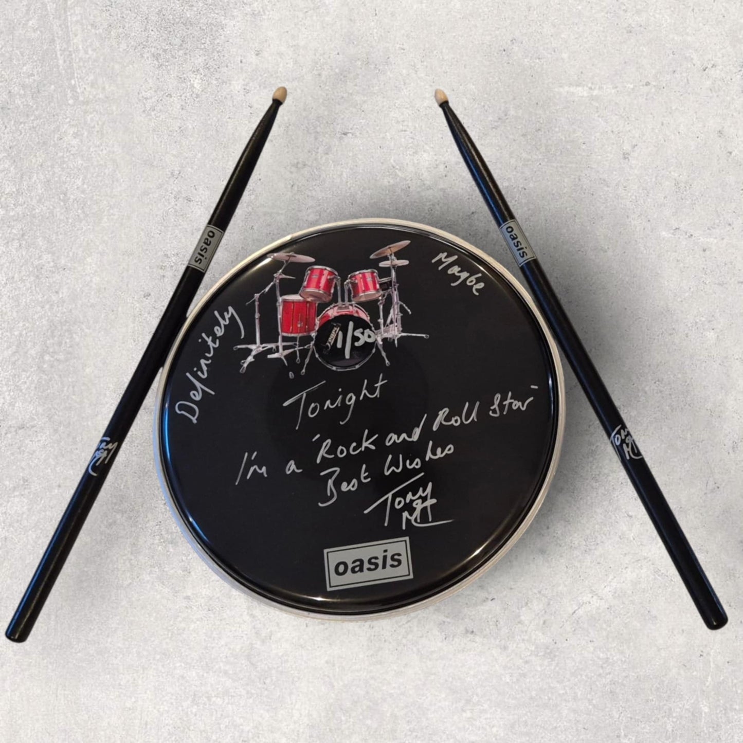 Rock 'n' Roll Star Signed Limited Oasis Drum Skin & Stick Set