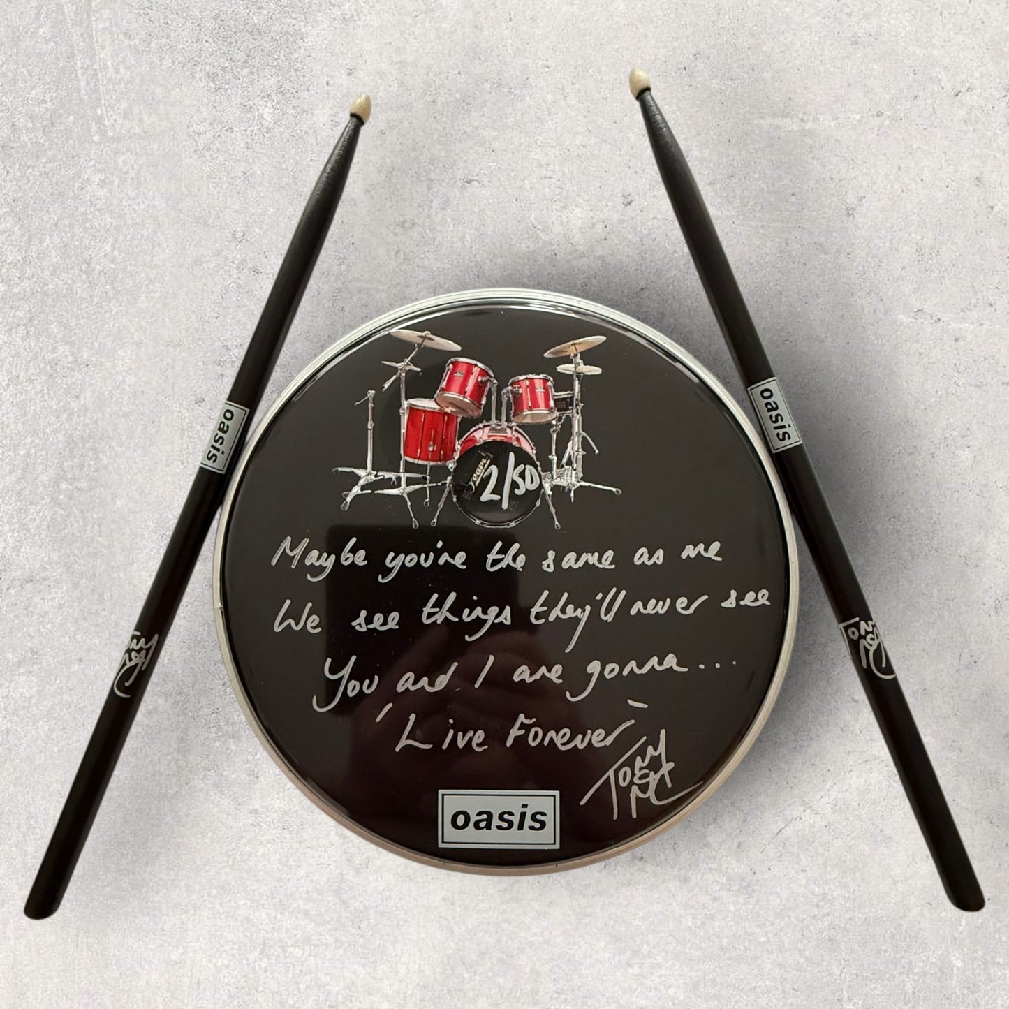 LIVE FOREVER - LTD to 50 - Signed & Numbered BLACK Drum Skin & Sticks