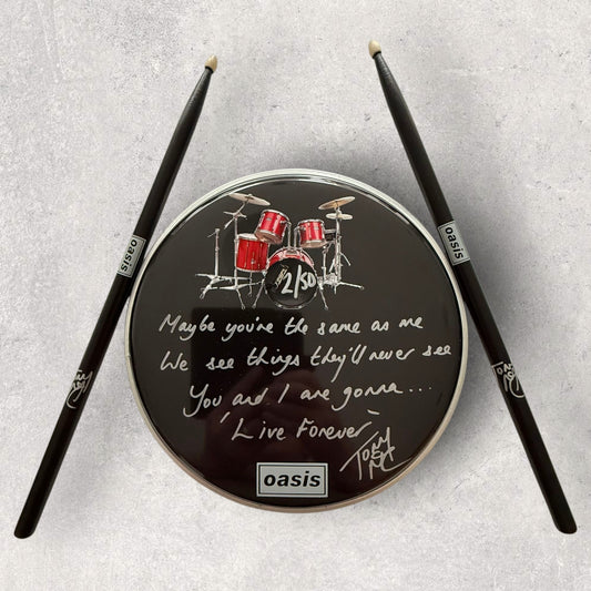 LIVE FOREVER - LTD to 50 - Signed & Numbered BLACK Drum Skin & Sticks